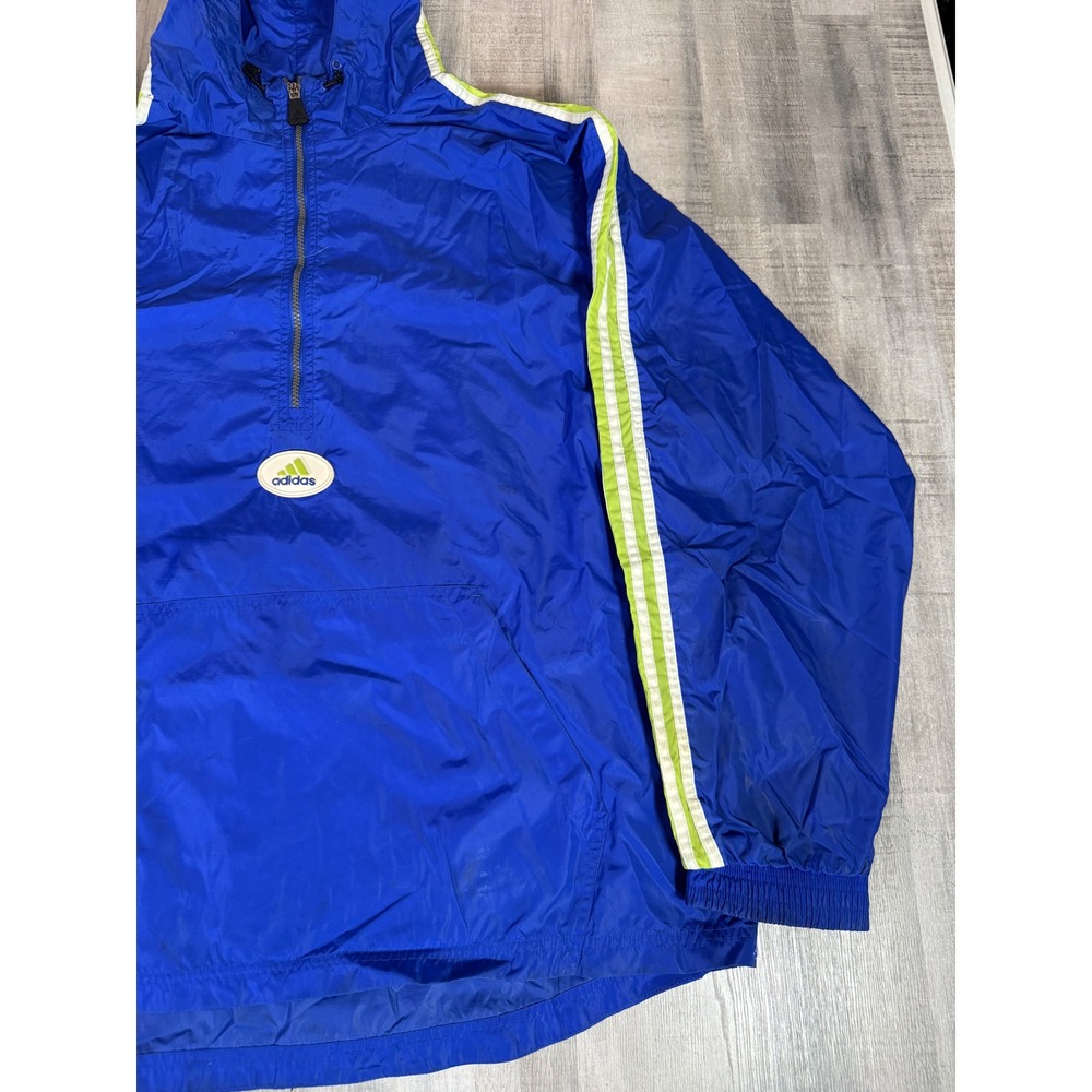 Vintage Adidas Windbreaker Pullover Jacket Blue Lime Green XXL 1/4 Zip Hooded - Picture 3 of 16